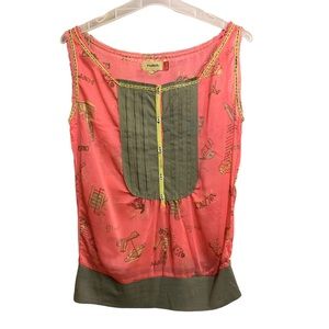 HABIT Pink & Green Sleeveless Gauze Tank